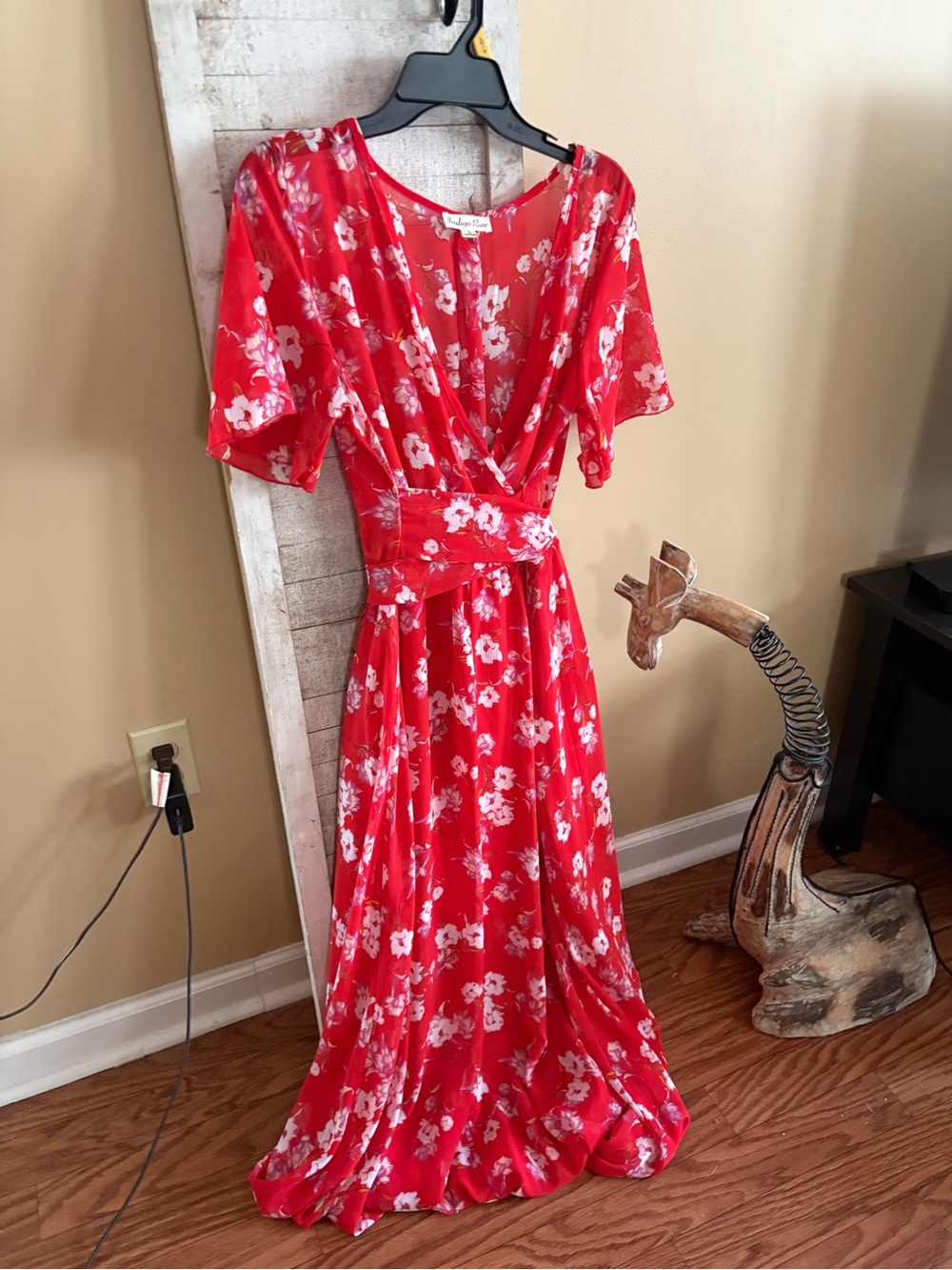 Red Floral Wrap Maxi Dress - Women